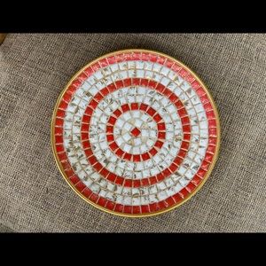Two vintage gold glass ceramic tile plates